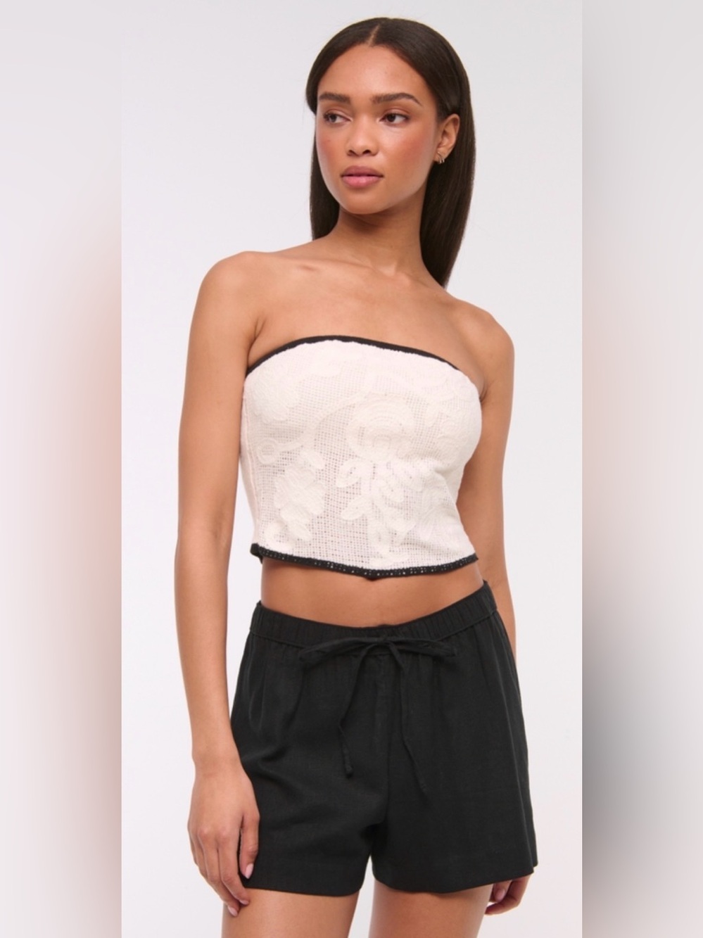 Abercrombie & Fitch White Top with Black Trim Detail